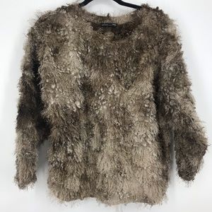 Zara shaggy brown knit pull over sweater small